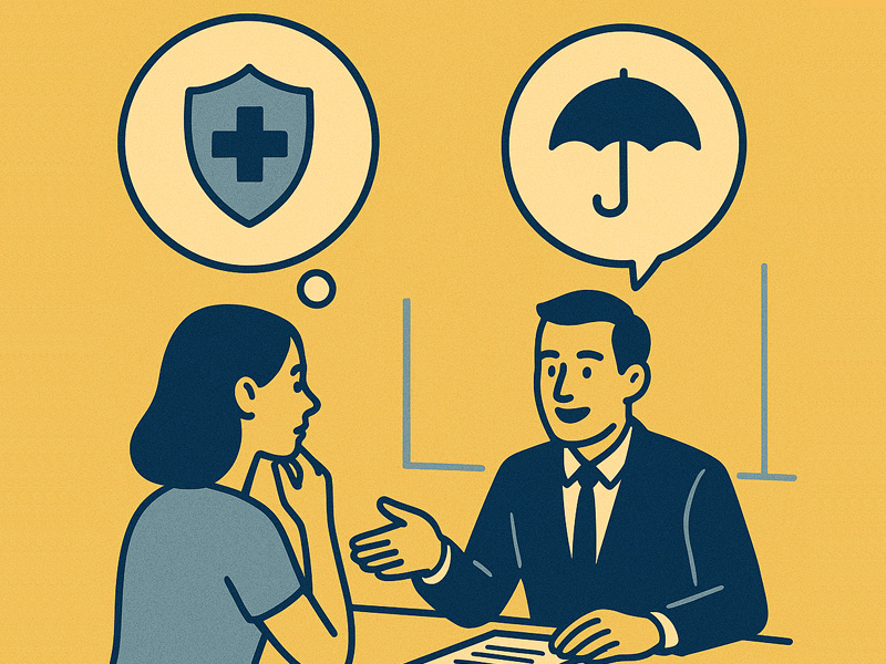 Junge Frau lässt sich zum Thema Versicherungen beraten