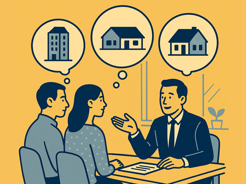 Paar und Berater besprechen sich zum Thema Finanzierung von Immbilien